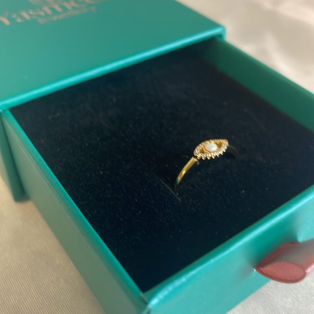 New: Gold Vermeil Evil Eye Opal Stone Pendant Ring - Picture 5 of 9